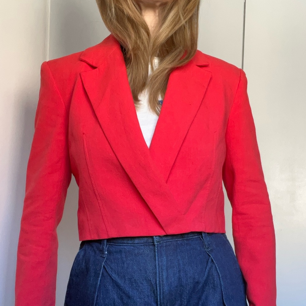 NWT Zara Cropped Red Linen Blend Blazer Jacket  Size XS – Spring Statement Piece